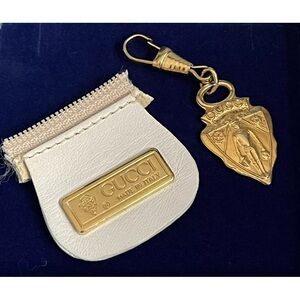 Vtg Gucci Gold Shield Crest Zipper Pull Charm & Metal Logo Replacement Tag